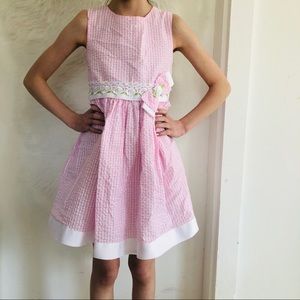 Like New Rare Editions Seersucker Pink Bow Dress 5